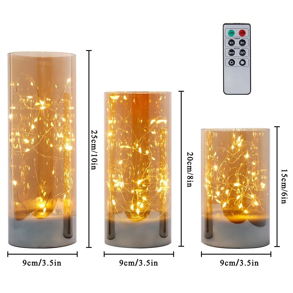 3pcs Flameless Battery Powered Led Candles with 8 Key Remote Control