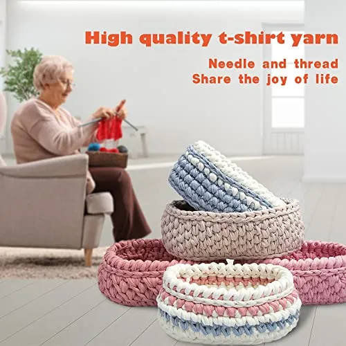 4 PCS 1600g T-Shirt Yarn Elastic Fabric Crochet Cloth Yarn for DIY Knitting, 520 Yards Spaghetti Yarn Thick Knitting Yarn for Hand DIY Bag Basket Cushion Crocheting Projects,Home Decor(Black Beige)