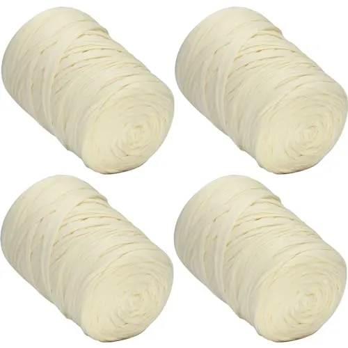 4 PCS 1600g T-Shirt Yarn Elastic Fabric Crochet Cloth Yarn for DIY Knitting, 520 Yards Spaghetti Yarn Thick Knitting Yarn for Hand DIY Bag Basket Cushion Crocheting Projects,Home Decor(Black Beige)