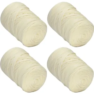 4 PCS 1600g T-Shirt Yarn Elastic Fabric Crochet Cloth Yarn for DIY Knitting, 520 Yards Spaghetti Yarn Thick Knitting Yarn for Hand DIY Bag Basket Cushion Crocheting Projects,Home Decor(Black Beige)