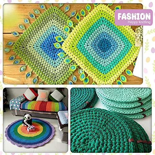 4 PCS 1600g T-Shirt Yarn Elastic Fabric Crochet Cloth Yarn for DIY Knitting, 520 Yards Spaghetti Yarn Thick Knitting Yarn for Hand DIY Bag Basket Cushion Crocheting Projects,Home Decor(Black Beige)