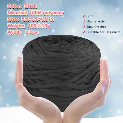 400g T-Shirt Yarn Elastic Fabric Crochet Cloth Yarn for DIY Knitting, 130 Yards Spaghetti Yarn Thick Knitting Yarn for Hand DIY Bag Basket Cushion Crocheting Projects,Home Decor (Grey)