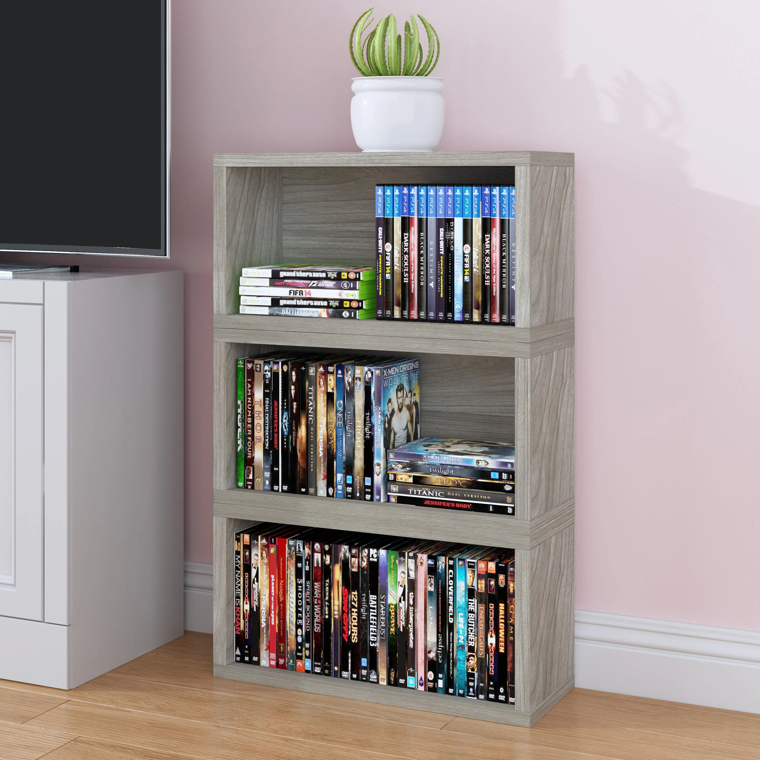 Austin Stackable DVD Rack, Aspen Grey (pre-order ships 6/30/25)