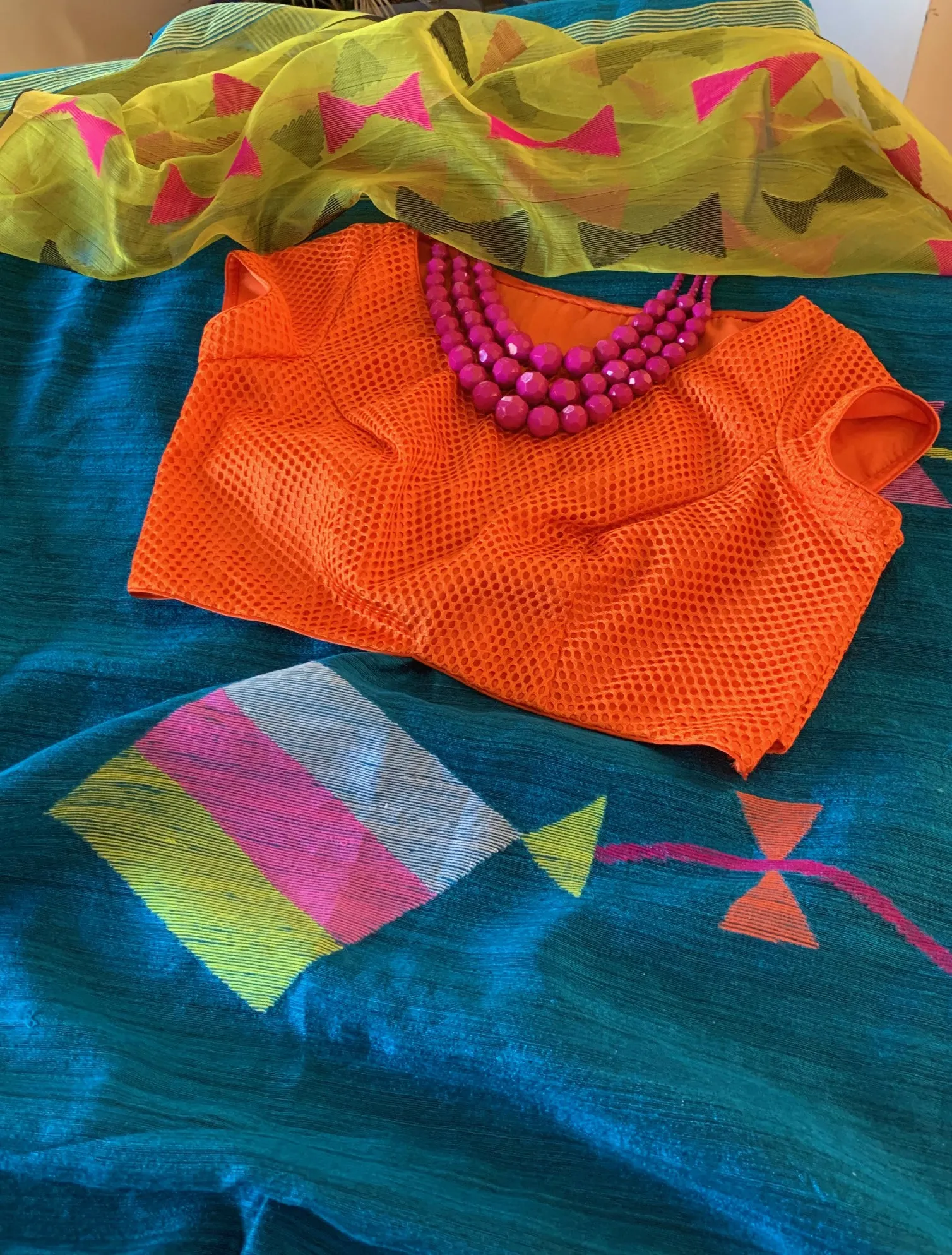 Deep Copper Sulphate Blue Matka Silk Saree with Blouse