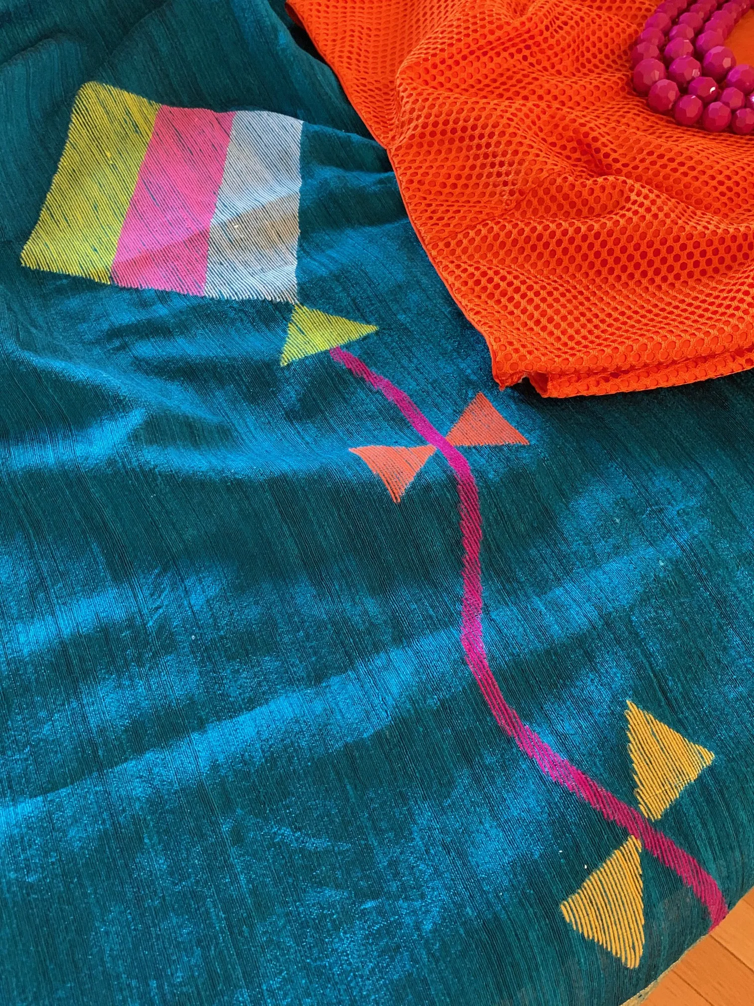 Deep Copper Sulphate Blue Matka Silk Saree with Blouse