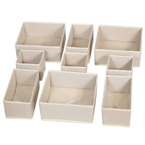 DIOMMELL 9 Pack Foldable Cloth Storage Box Closet Dresser Drawer Organizer Fabric Baskets Bins Containers Divider with Drawers for Baby Clothes Underwear Bras Socks Lingerie Clothing,Beige 333