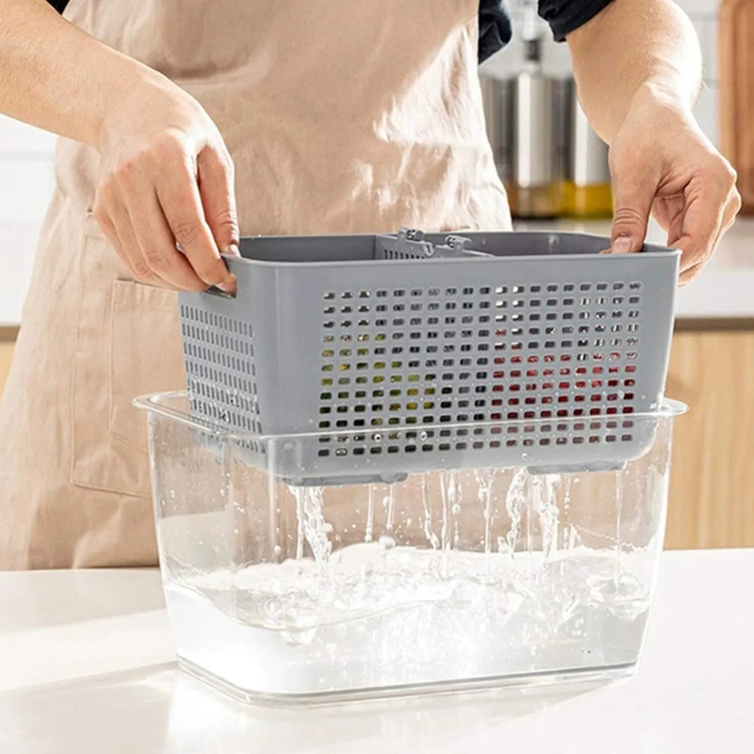 Fordable Silicone Kitchen Organizer Fruit Vegetable Baskets Folding Strainers