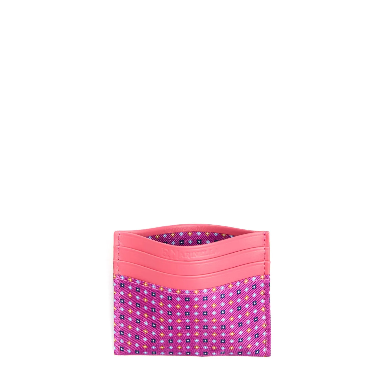 FUCSIA LEATHER AND SILK CREDIT CARD HOLDER