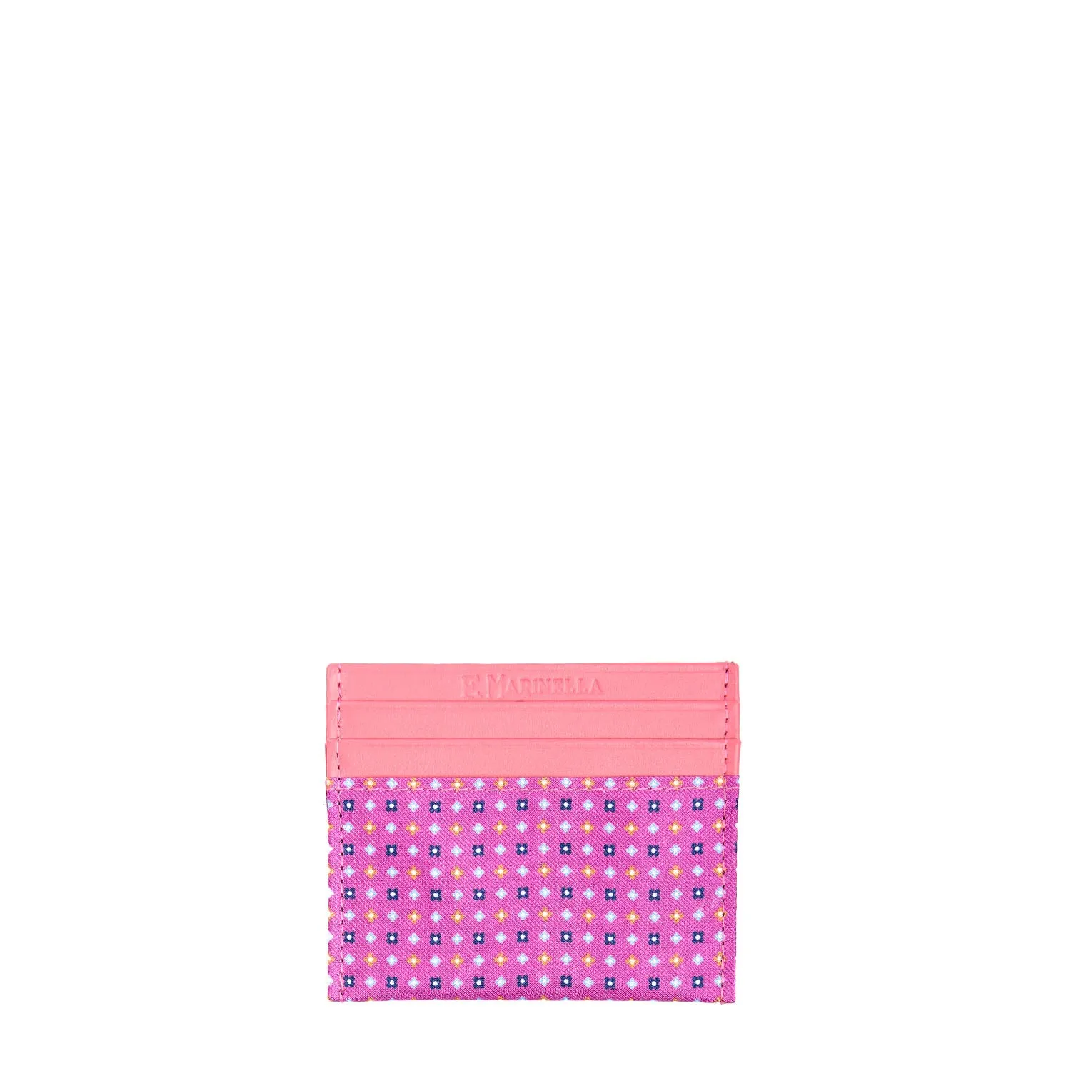 FUCSIA LEATHER AND SILK CREDIT CARD HOLDER