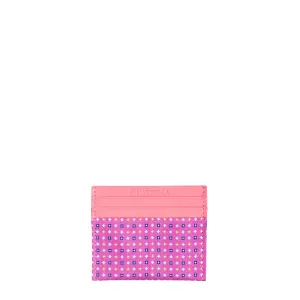 FUCSIA LEATHER AND SILK CREDIT CARD HOLDER