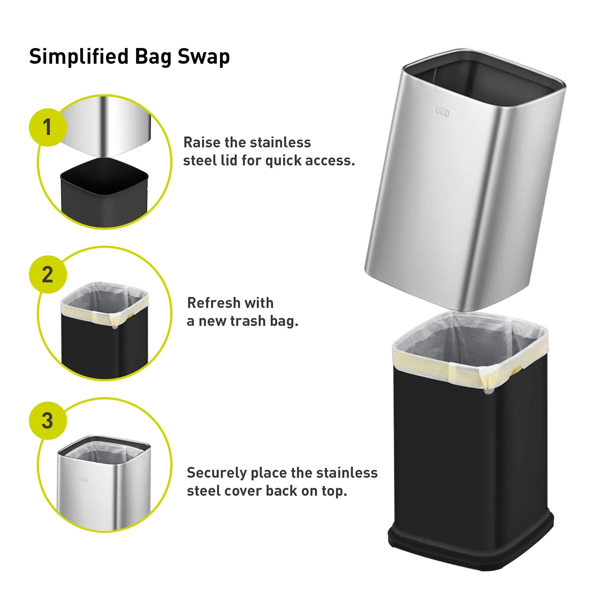 Laguna Open Top Can with Nested Liner 2 Pack Combo Set - 7L 12L