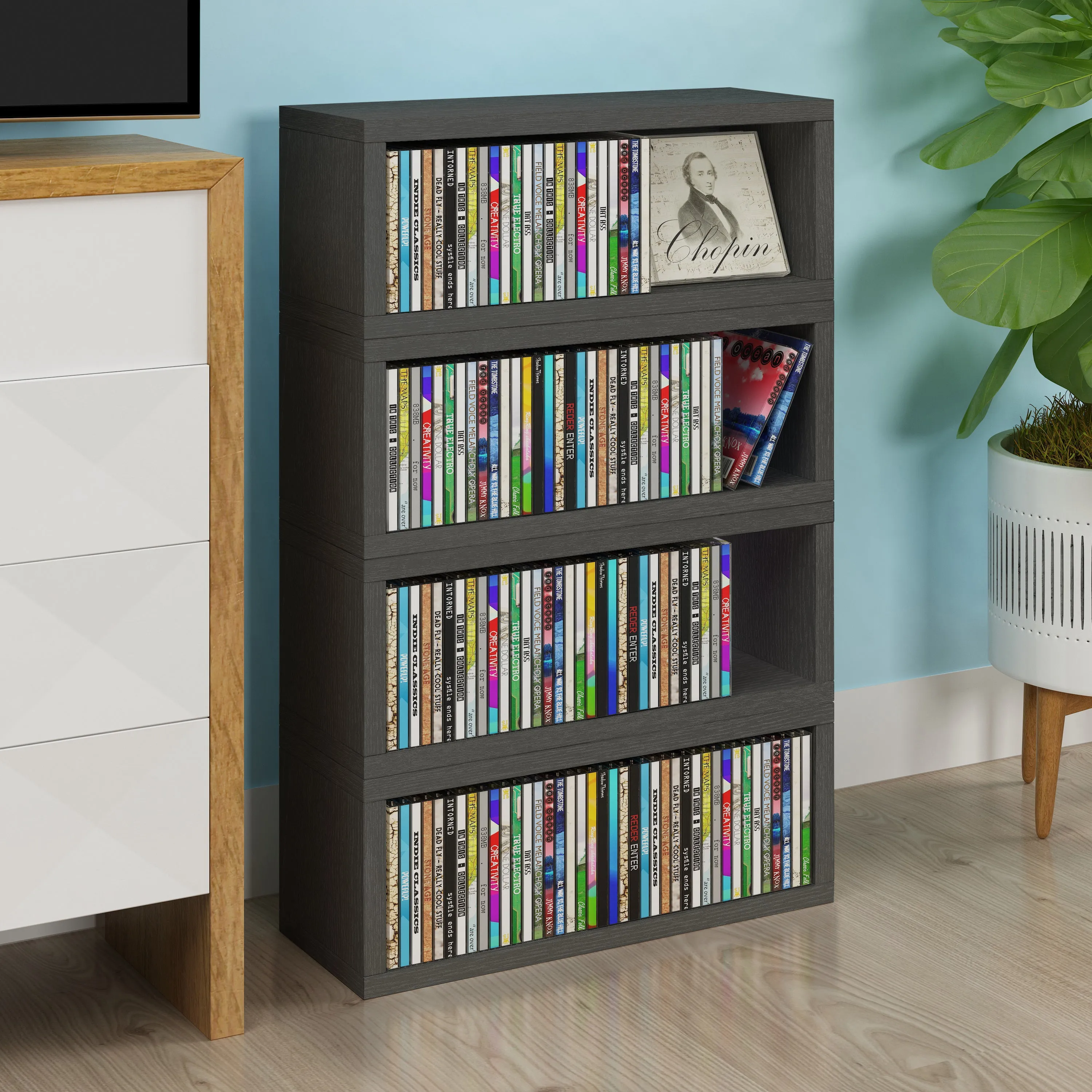 Memphis Stackable CD Rack, Charcoal Black (pre-order ships 6/30/25)
