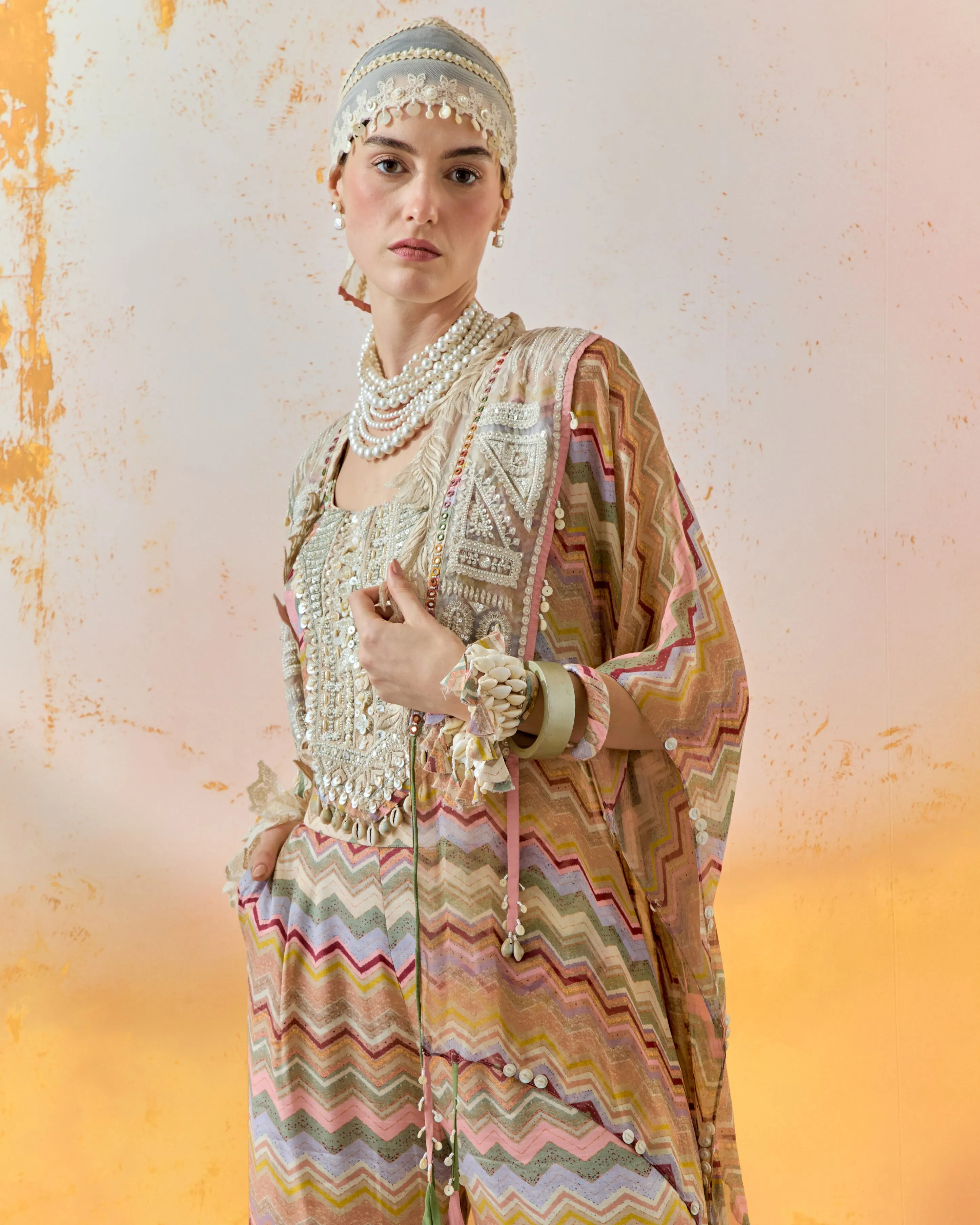 Multi Veni Dupatta Jacket Set