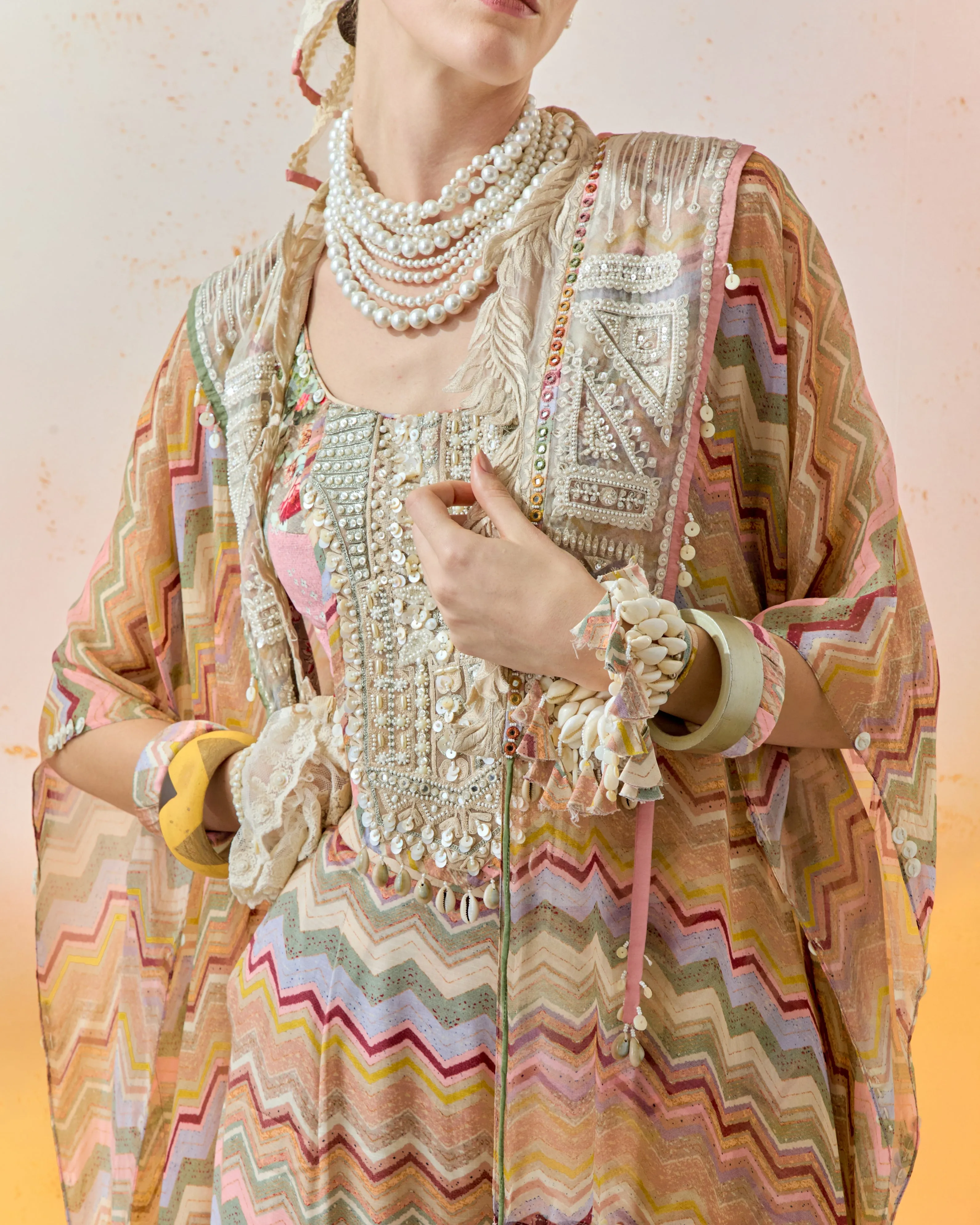 Multi Veni Dupatta Jacket Set