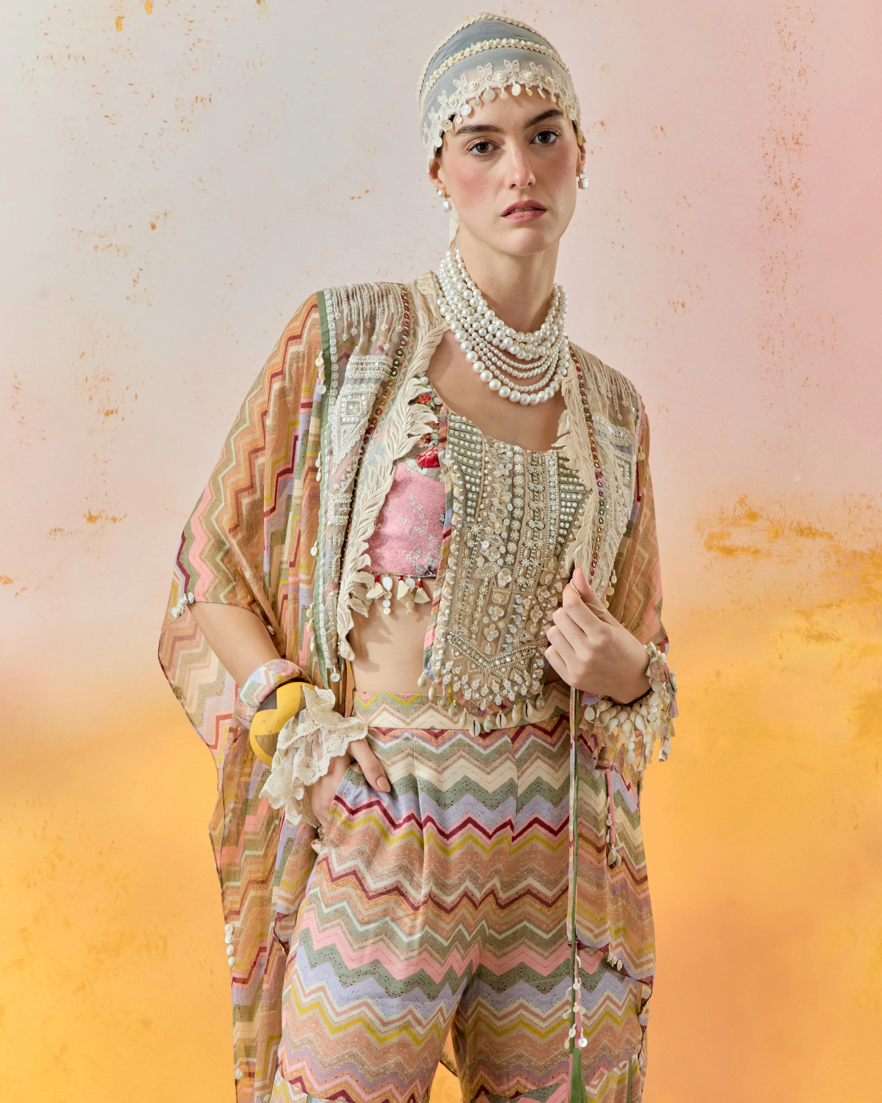 Multi Veni Dupatta Jacket Set