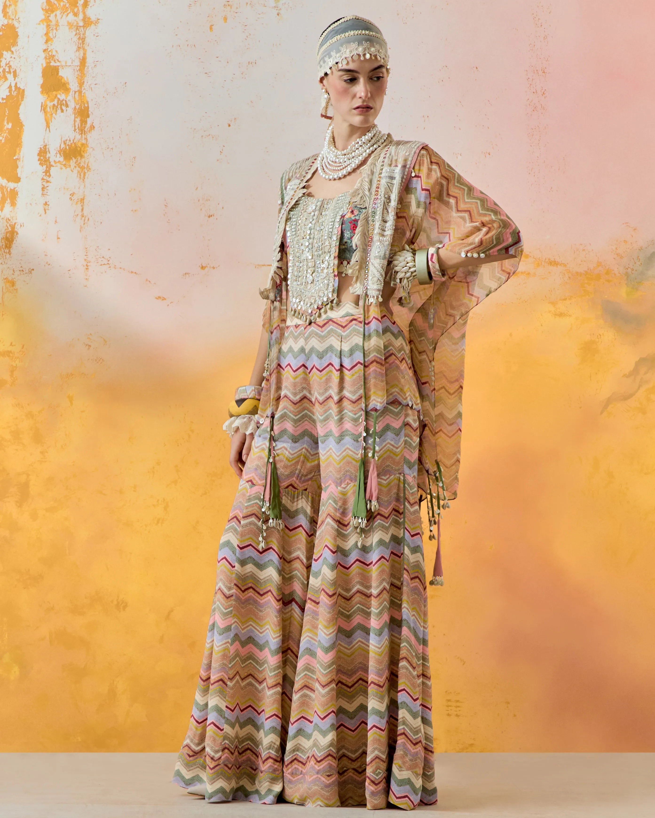 Multi Veni Dupatta Jacket Set
