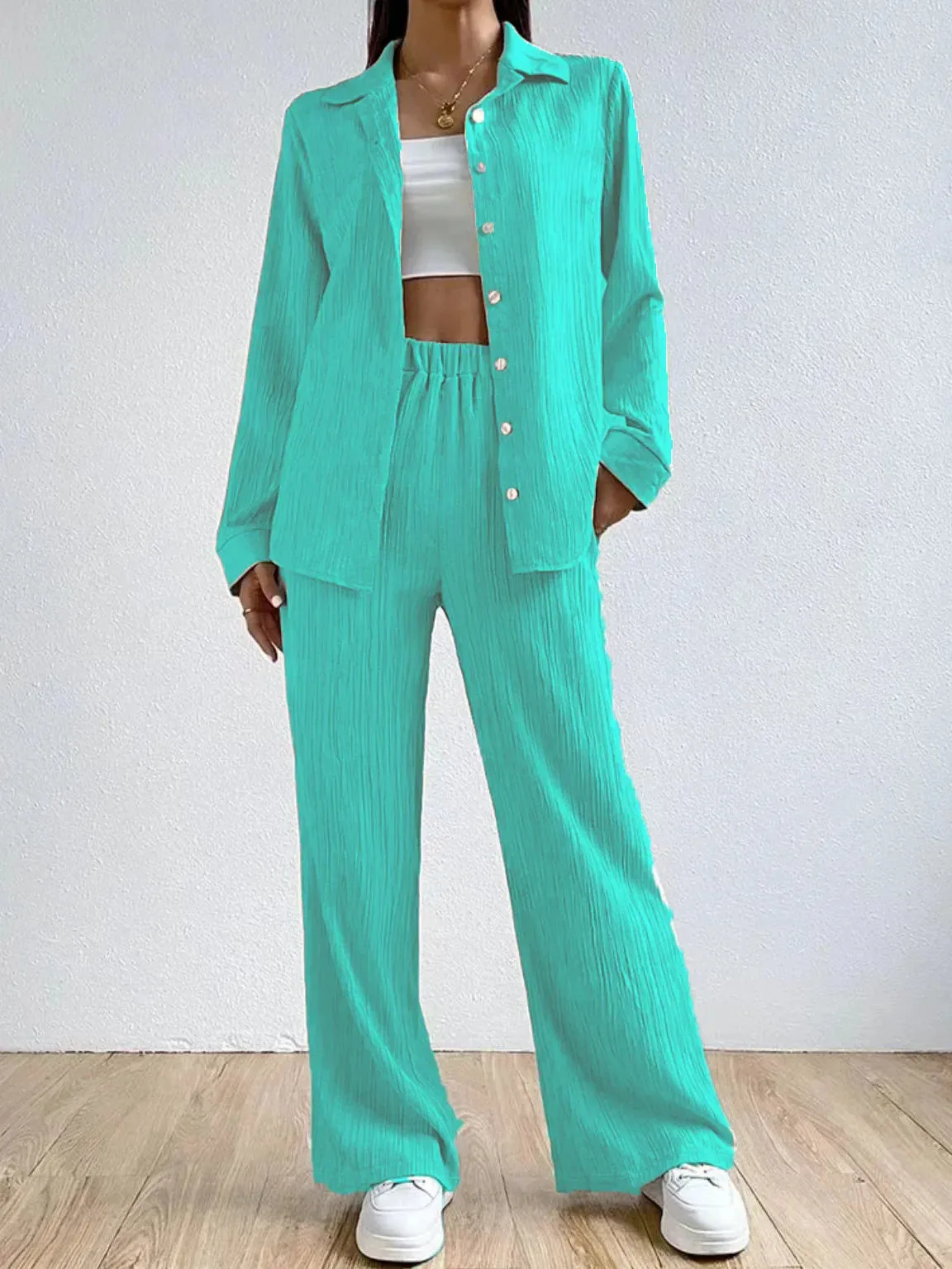 Naiah - Loose High Waist Two-Piece Linen Set