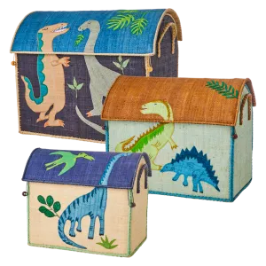 Raffia Storage Baskets with Dinosaur Theme - Set of 3 - To be delivered in May